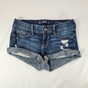 Hollister Y2K Low Rise Rolled Cuff Distressed Denim Micro Mini Jean Shorts 00 23